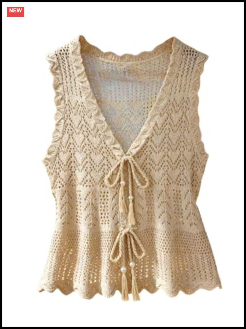 WDIRARA Women's Tie Front Crochet Sweater Vest Sleeveless V Neck Knit Tank Top